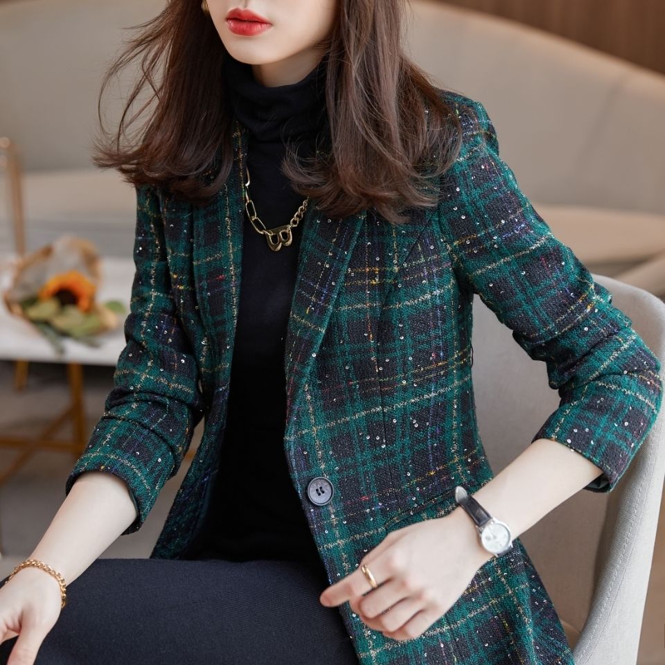 英倫風格子西裝外套女春秋季時尚洋氣質高級感小西服上衣2021新款