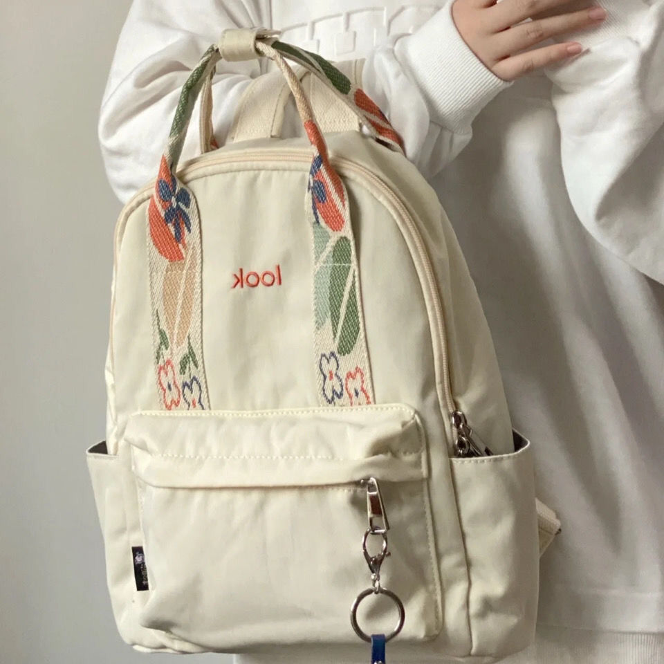 Xiaohongshu same style trendy backpack women's large capacity canvas casual flower lightweight nylon cloth school bag computer bag
