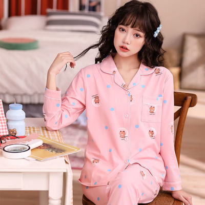92657/睡衣女秋冬可爱韩版学生套装女秋季棉质春秋家居服女士新款月子服