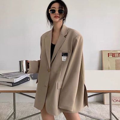 87839/网红爆款春秋中长款女宽松西装外套休闲时尚大码洋气百搭西服上衣