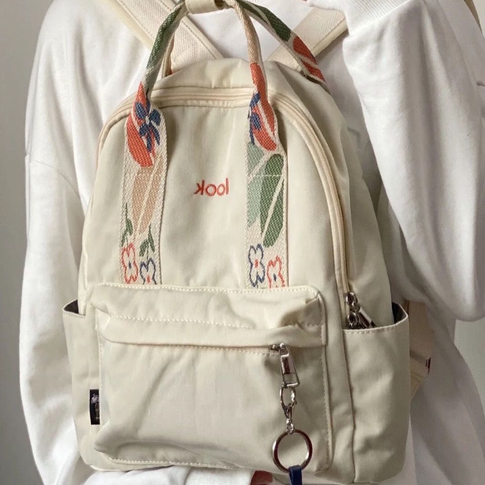 Xiaohongshu same style trendy backpack women's large capacity canvas casual flower lightweight nylon cloth school bag computer bag