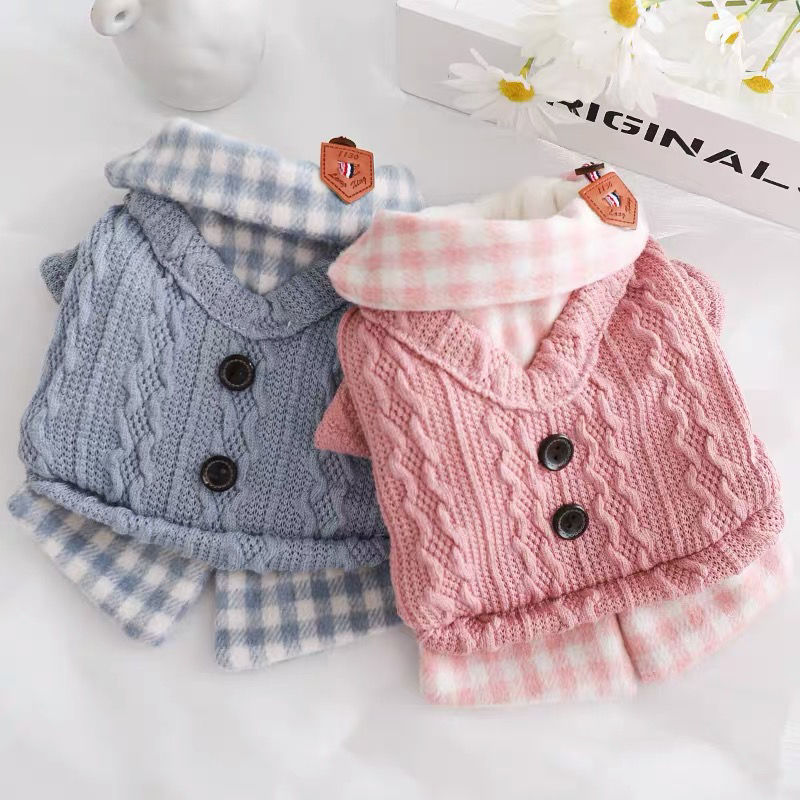 Pets, small dogs, dog clothing, cats, autumn and winter clothing, fake two-piece set of English short blue cat hairless cat clothing