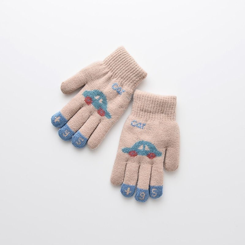 宝宝儿童手套小孩春秋冬季保暖五指手套4--6岁小男孩卡通汽车加厚