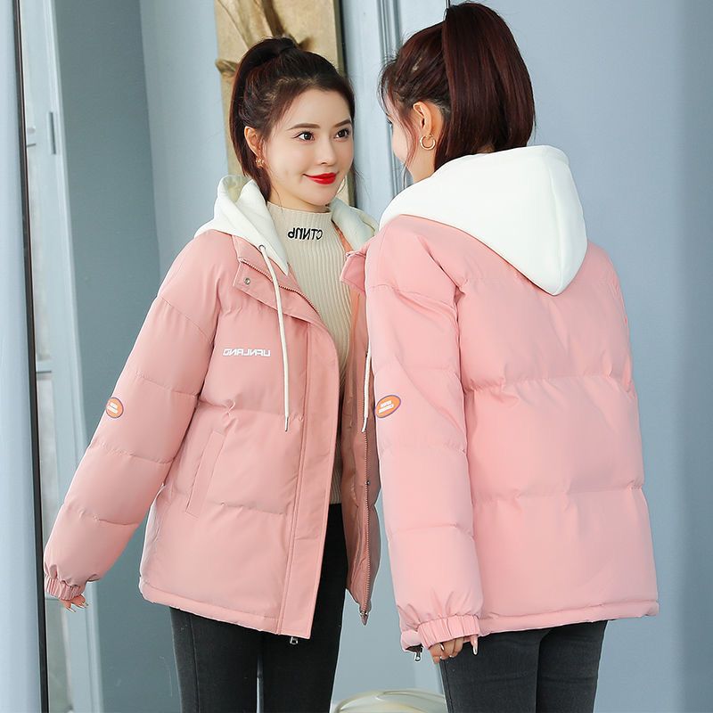 棉服女短款小棉袄小个子2021冬季女装学生宽松韩版面包服连帽外套