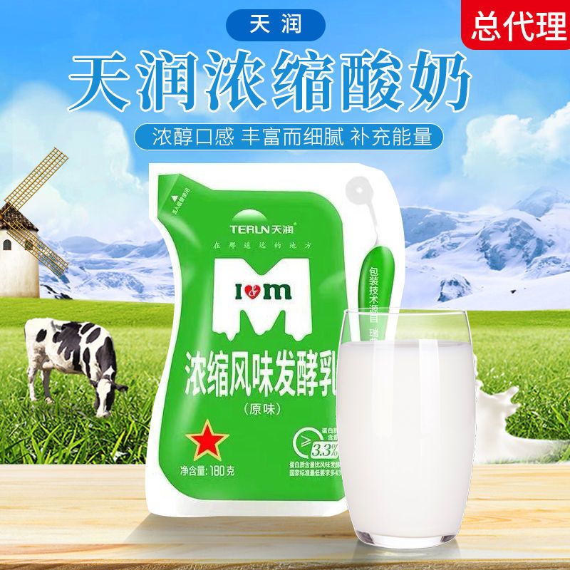 terun正品新疆天润酸奶浓缩原味酸奶风味发酵乳180g*12袋