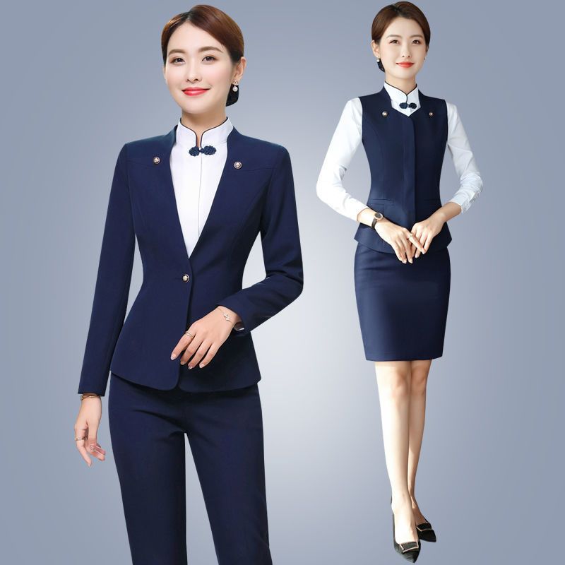 空姐制服职业装无领西装外套女马甲套装酒店前台服务员正装工作服