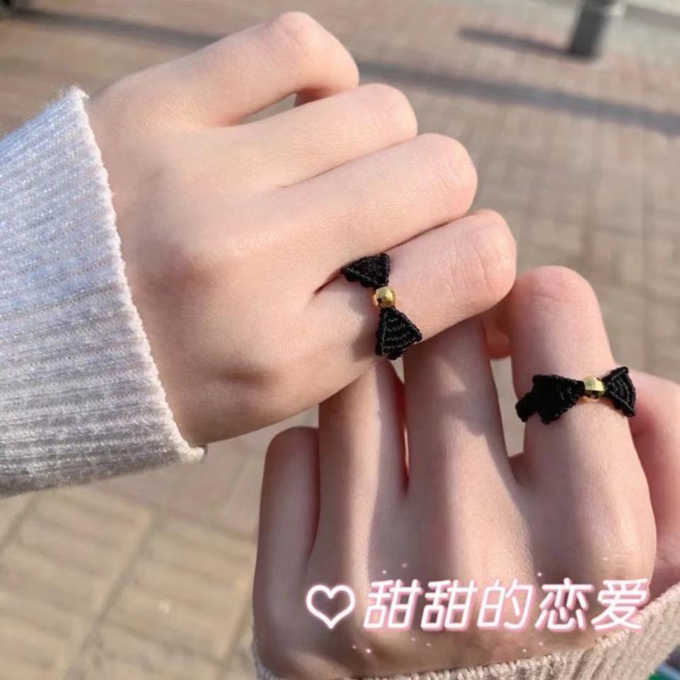 迪士尼在逃白雪公主蝴蝶结系编织转运珠戒指可调节抖音小红书同款