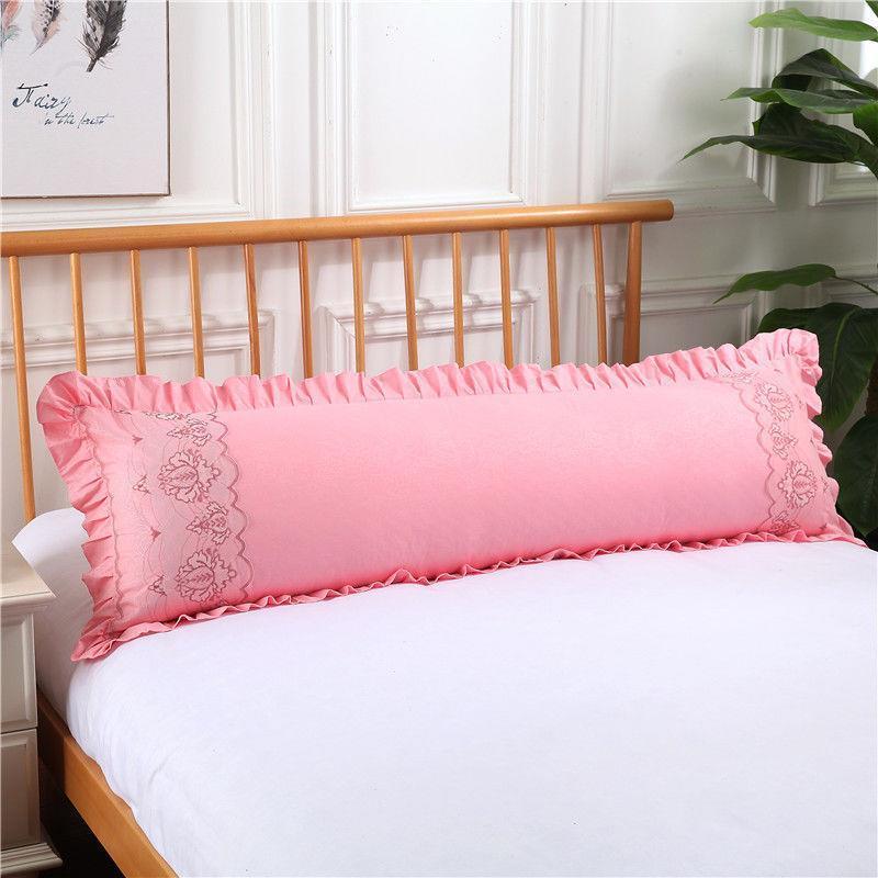 韩版粉色双人蕾丝花边公主风枕套1.2m1.5m1.8米荷叶边长枕套拉链