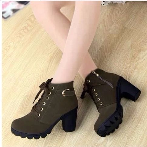 Spring and autumn women's boots, Korean high heels, Martin boots, thick heel boots, children's lace up, thick soled and versatile student short boots