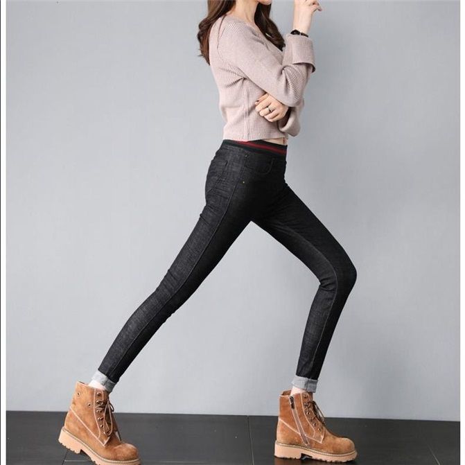 2023 new spring thin section plus velvet Korean version high waist elastic waist trousers stretch women's trousers look thin and all-match trousers