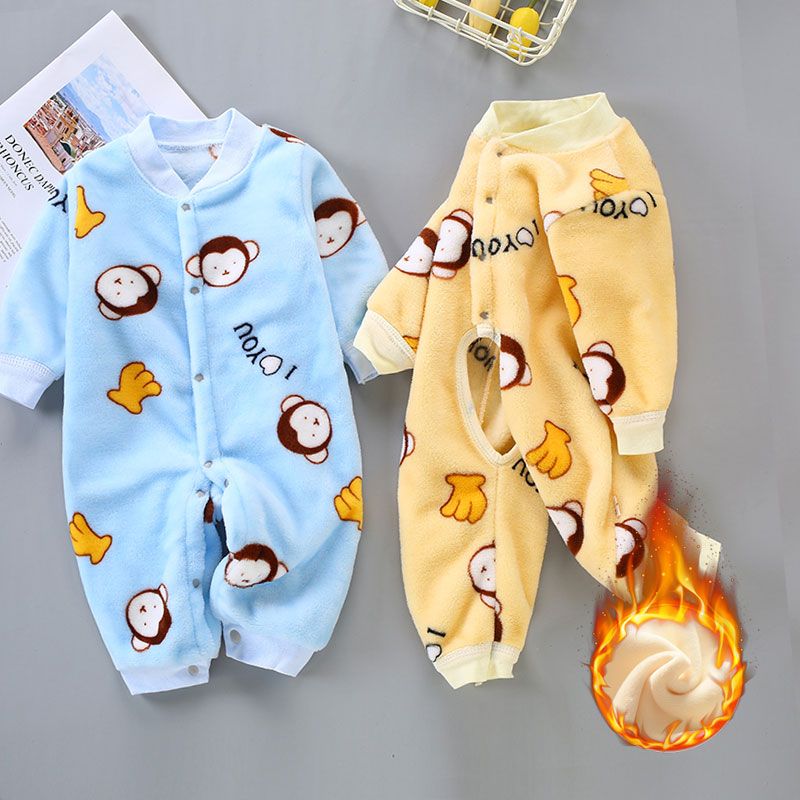 Baby's autumn and winter flannel one piece suit Plush creeper for boys and girls baby's hip suit warm pajamas home clothes