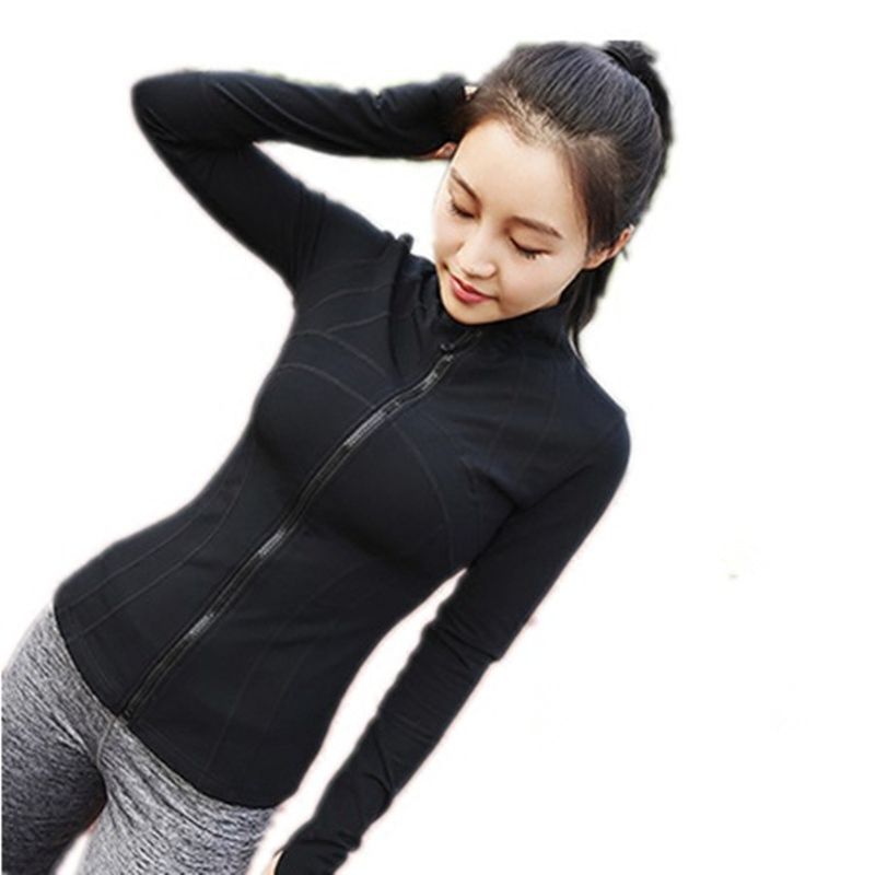 Super thin sports fitness jacket women's long-sleeved zipper stand-up collar quick-drying yoga running fitness clothes tight top autumn