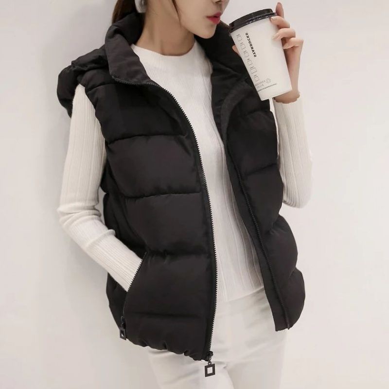 [detachable hat] autumn and winter women's cotton vest short Korean version showing thin down cotton vest jacket fashion