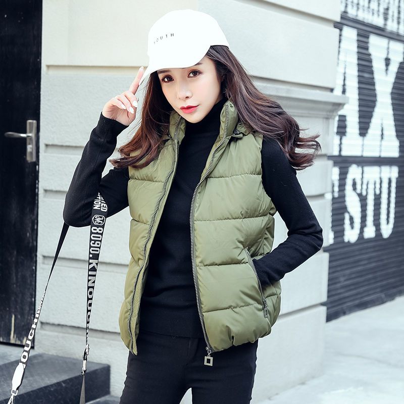 [detachable hat] autumn and winter women's cotton vest short Korean version showing thin down cotton vest jacket fashion