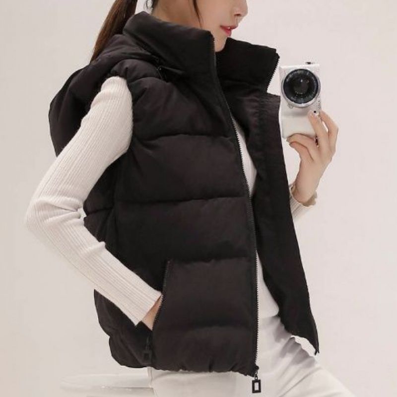 [detachable hat] autumn and winter women's cotton vest short Korean version showing thin down cotton vest jacket fashion