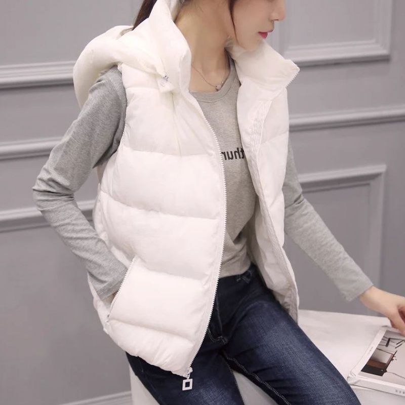 [detachable hat] autumn and winter women's cotton vest short Korean version showing thin down cotton vest jacket fashion