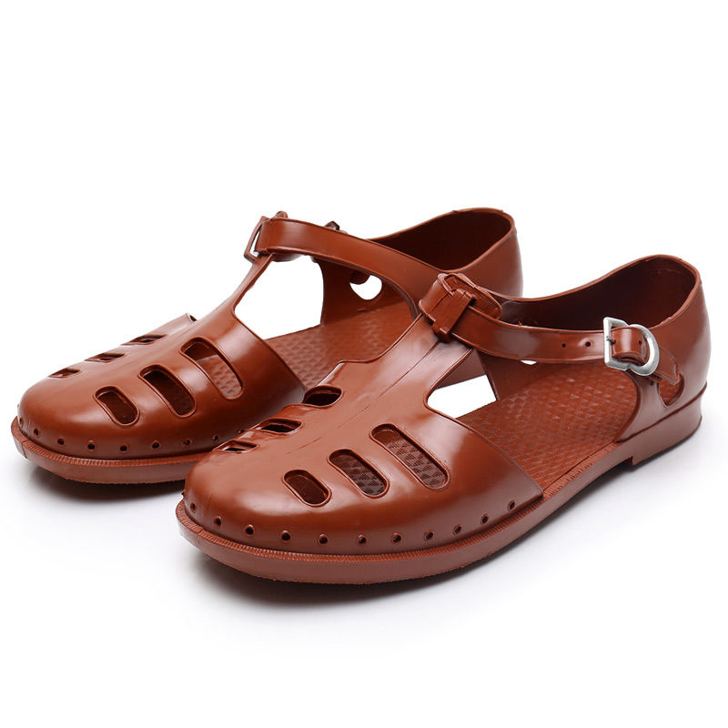 Men's plastic sandals old-fashioned nostalgic sandals Baotou lace up pig cage shoes beach liberation sandals retro pig cage shoes