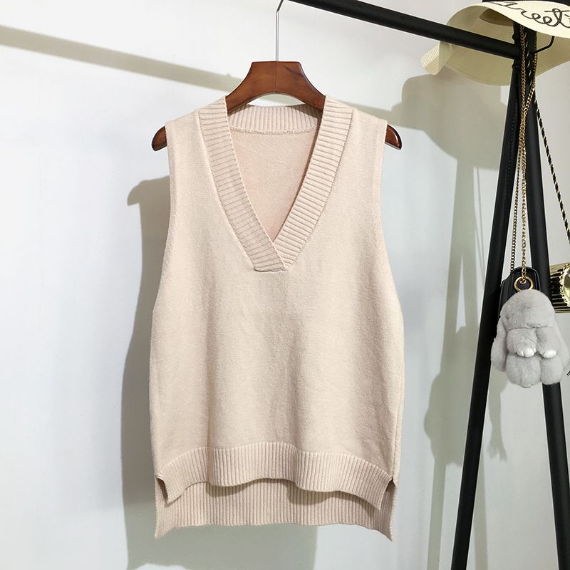 V-neck knitted vest women's sweater autumn and winter new Korean loose and versatile sweater vest shoulder sleeveless sweater