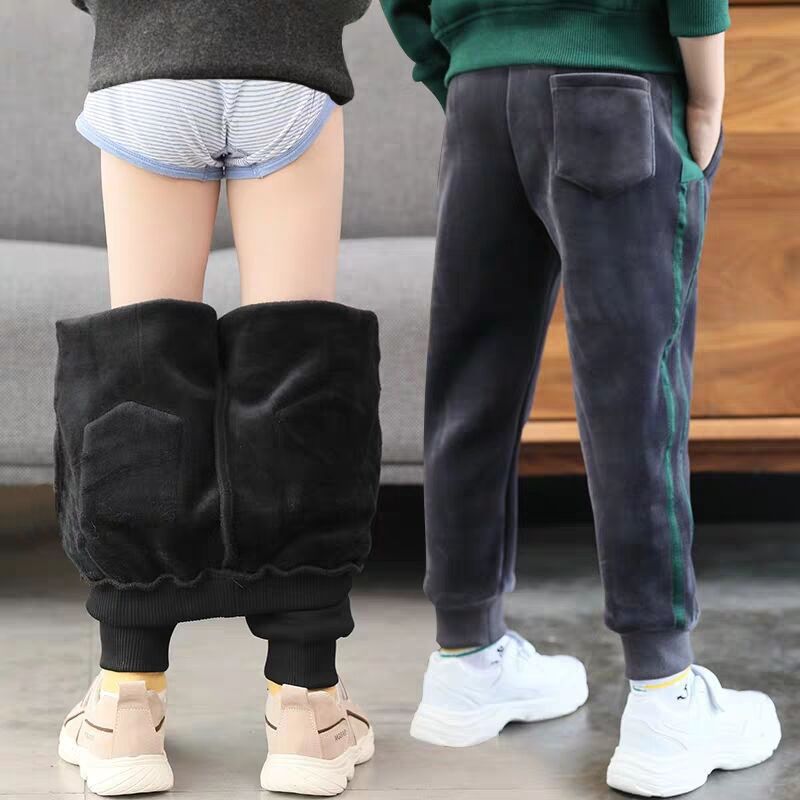 Boys' Plush pants double side Plush thick pants autumn winter wear 2020 new medium and large children's relaxed and warm pants