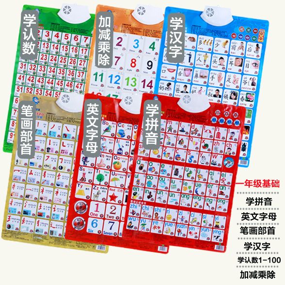 一年级笔顺有声挂图看图识字宝宝认字小学生汉字笔画偏旁部首挂图 虎窝拼