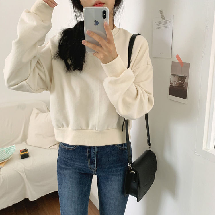 Early autumn round neck Pullover long sleeve short chic sweater women's 2020 new fashion thin Korean loose top