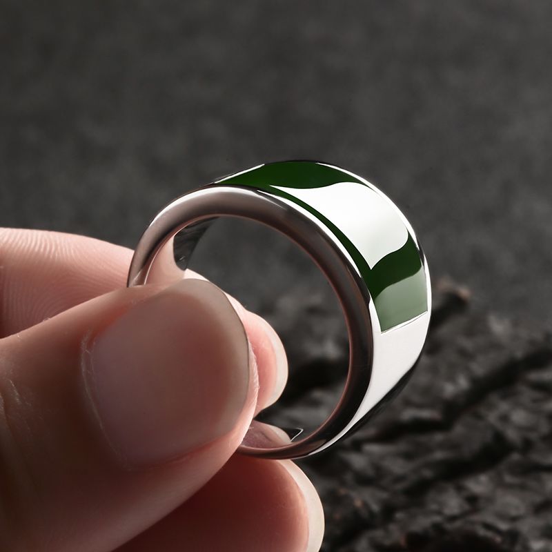 新疆和田玉戒指 男款 碧玉指环 天然玉石戒指手饰 赠送带证书