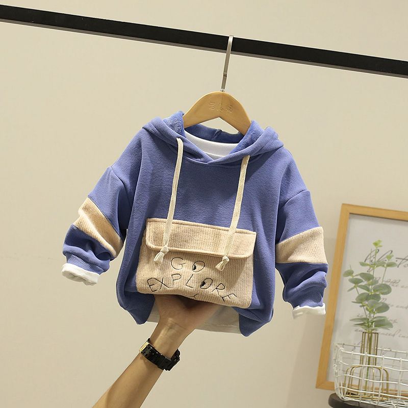 Autumn / winter 2020 boys' thickened casual sweater Korean children's Plush Hoodie fashion baby warm clothes
