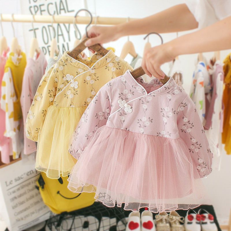 Female baby Hanfu long sleeve skirt spring and autumn 1-2-3 years old Tang dress girl Chinese Style Baby Dress 6 months