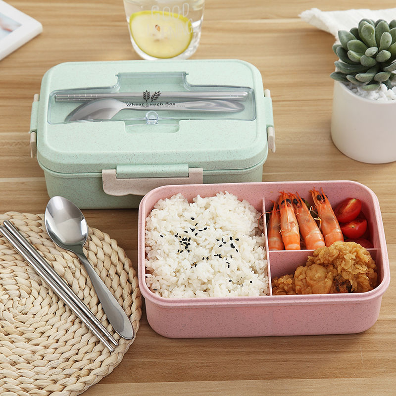 Wheat straw lunch box weight loss meal bento box box box with cover for primary school students microwave oven adult canteen simple