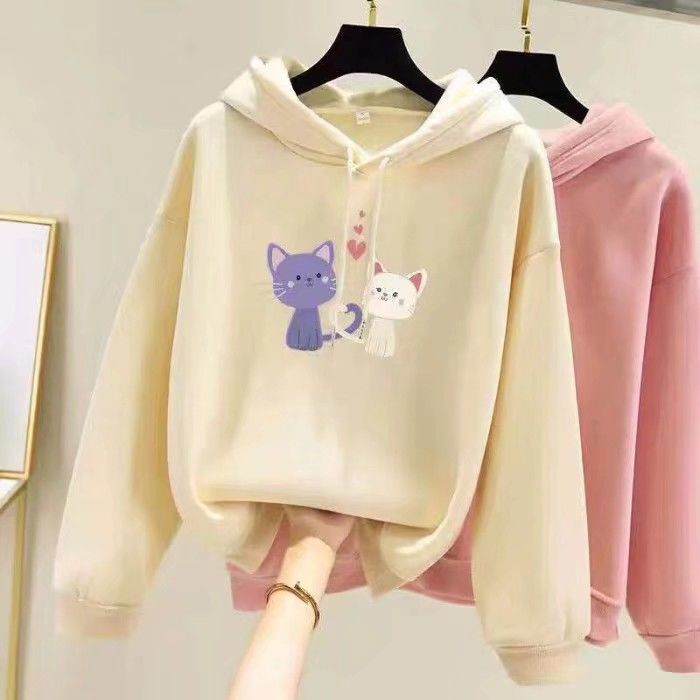 12 children 13 girls put on clothes in autumn 15 years old 16 Plush sweater women Hooded Winter loose Korean jacket