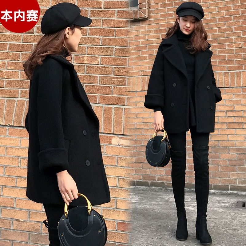 加厚反季秋冬新款韩版宽松显瘦黑色呢子大衣中长款毛呢外套女潮