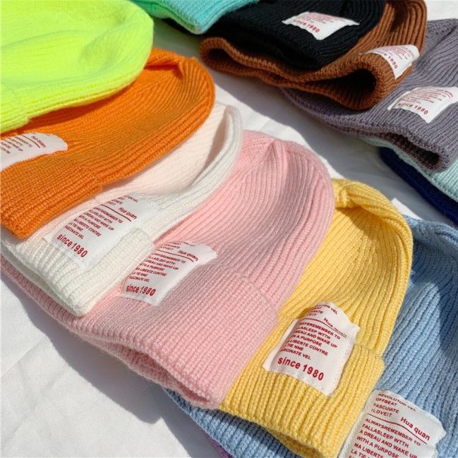Candy color soft girl pasted cloth simple ins woolen hat women's warm autumn and winter versatile headgear lovers knitted hat