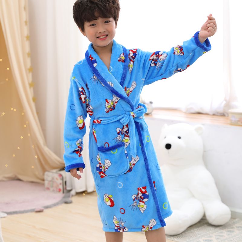 兒童睡衣珊瑚絨秋冬季男童睡袍法蘭絨小孩男孩浴袍加厚卡通奧特曼