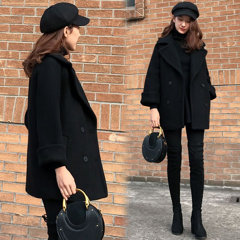 加厚反季秋冬新款韩版宽松显瘦黑色呢子大衣中长款毛呢外套女潮