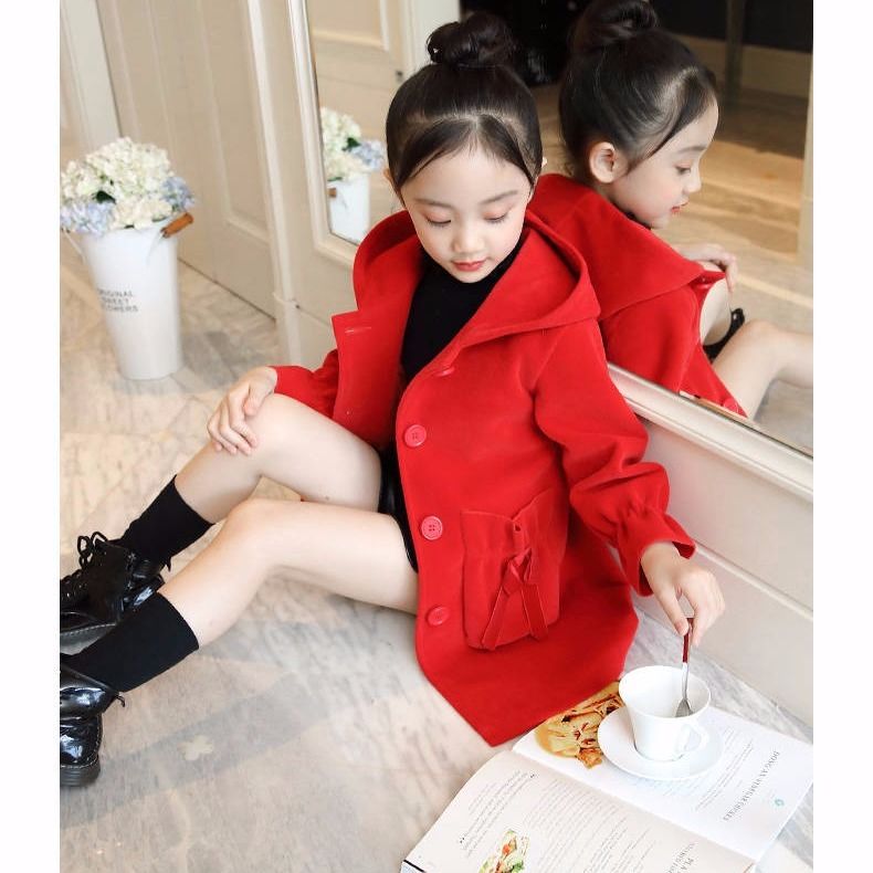 Girls' coat with cashmere autumn and winter clothes new Zhongda children's Korean woolen coat middle long girls' coat foreign style