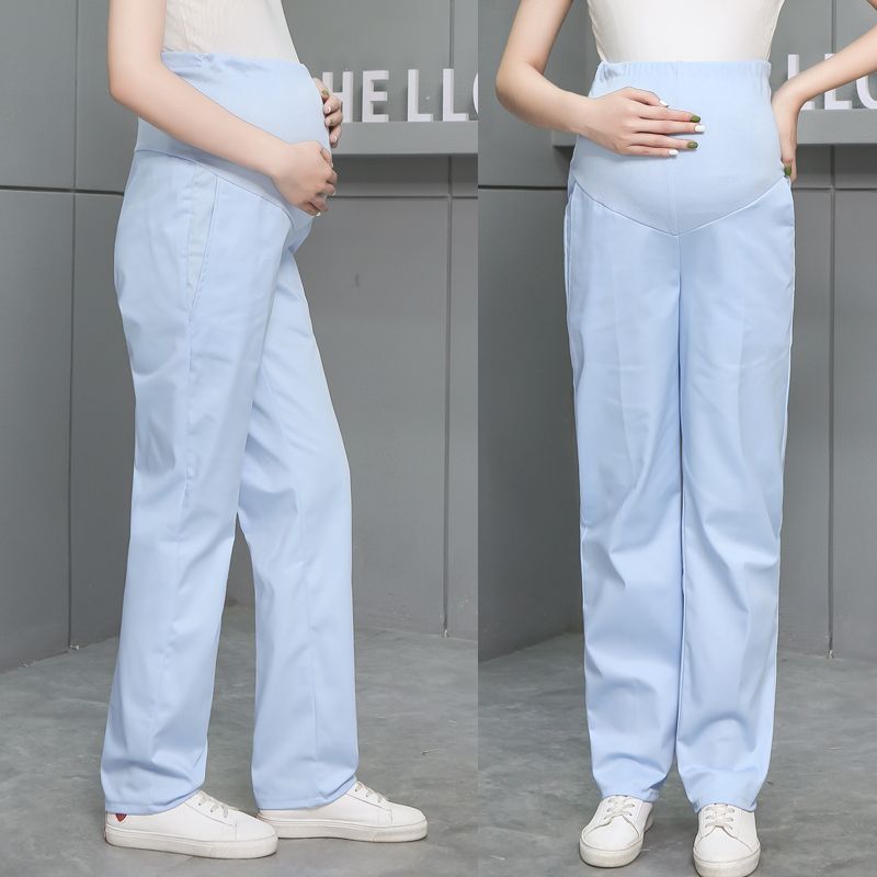 托腹孕妇护士工作裤白色大码可调节孕妇护士裤护士服粉蓝绿色