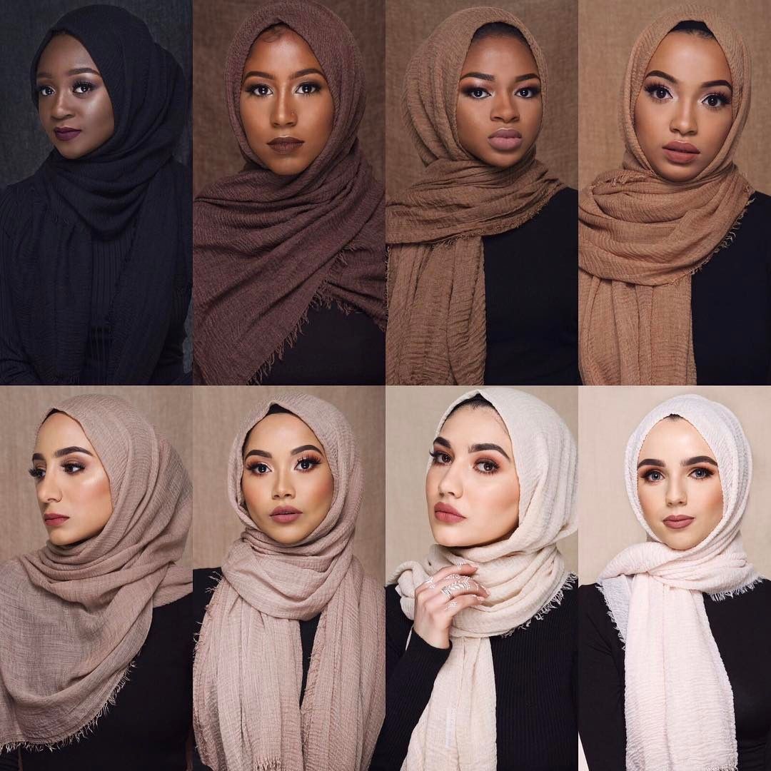 Pleated monochrome national wind hair fringed scarf Muslim pure color cotton hemp headdress hijab tourism sun protection