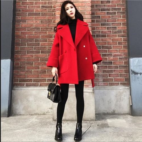 风衣女2021新款洋气大衣女中长款小个子红色毛呢外套女中长春秋款