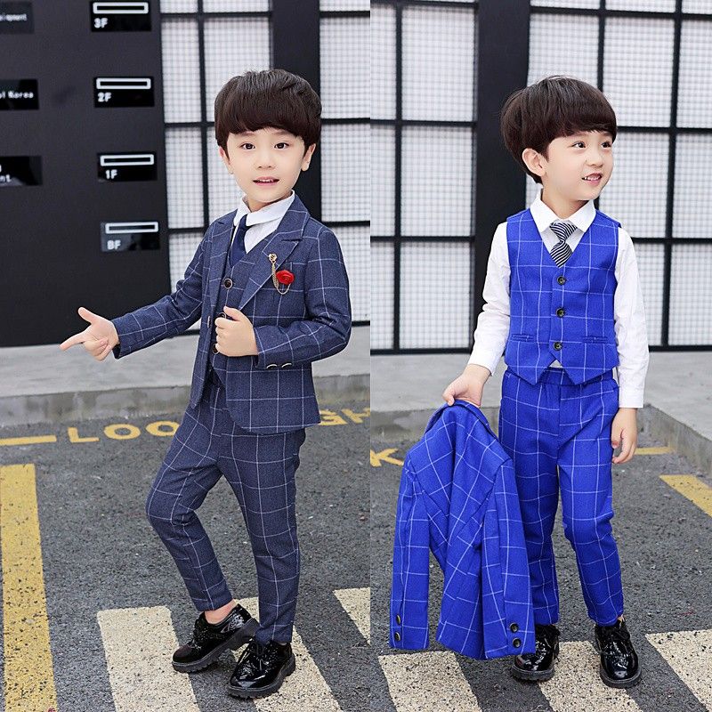 Children's wear men's suit set three piece set middle school children's British style small suit spring and autumn flower children's dress winter velvet