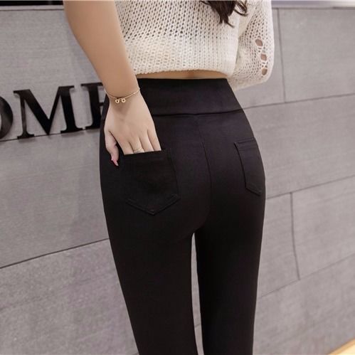 Pencil pants female students elastic holes in fall 2020 black tight outer wear holes thin 7-point Leggings female
