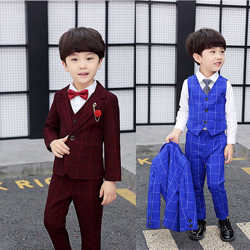 Children's wear men's suit set three piece set middle school children's British style small suit spring and autumn flower children's dress winter velvet