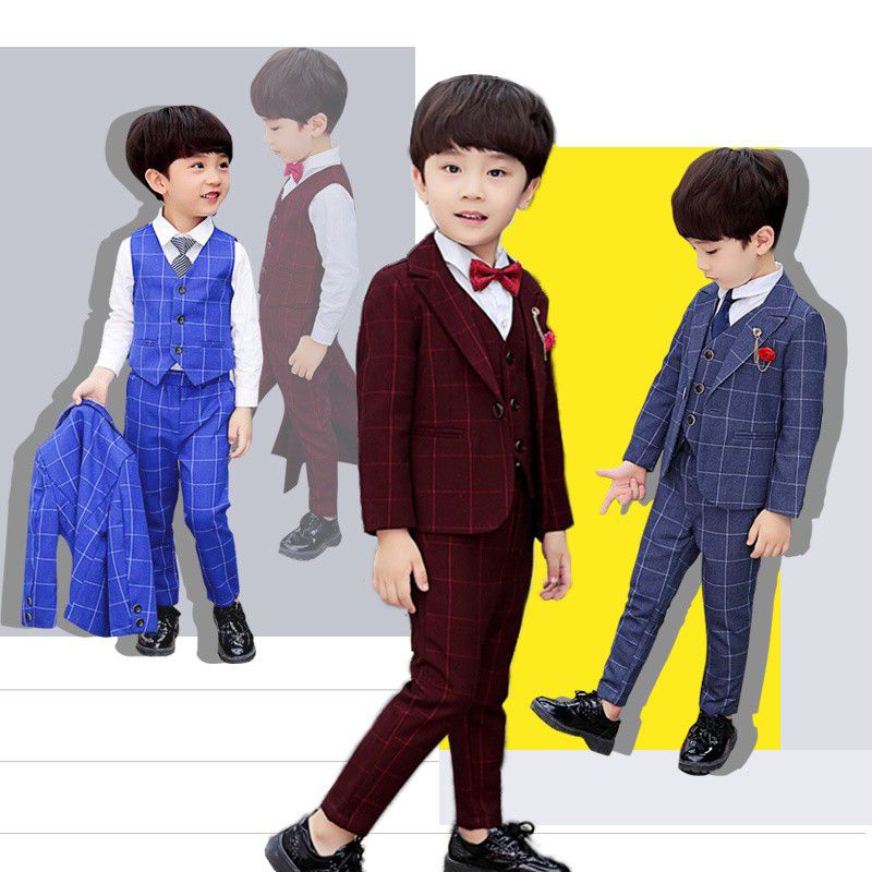 Children's wear men's suit set three piece set middle school children's British style small suit spring and autumn flower children's dress winter velvet