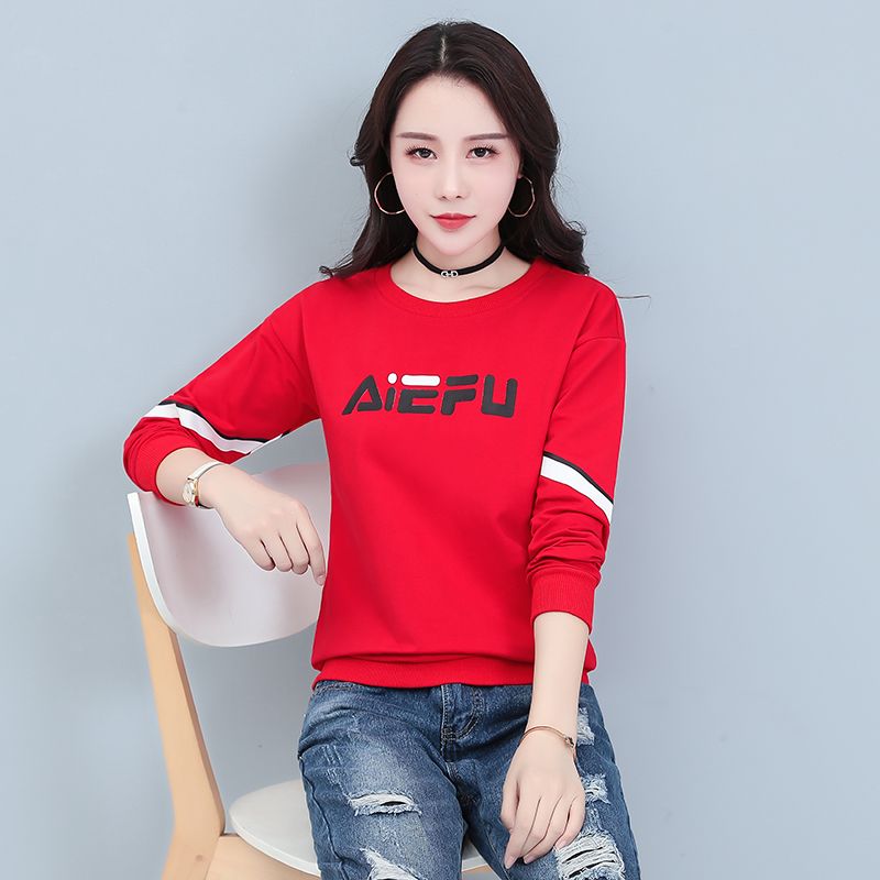 新秋季女装纯棉长袖t恤韩版宽松版圆领上衣秋装女士休闲卫衣大码