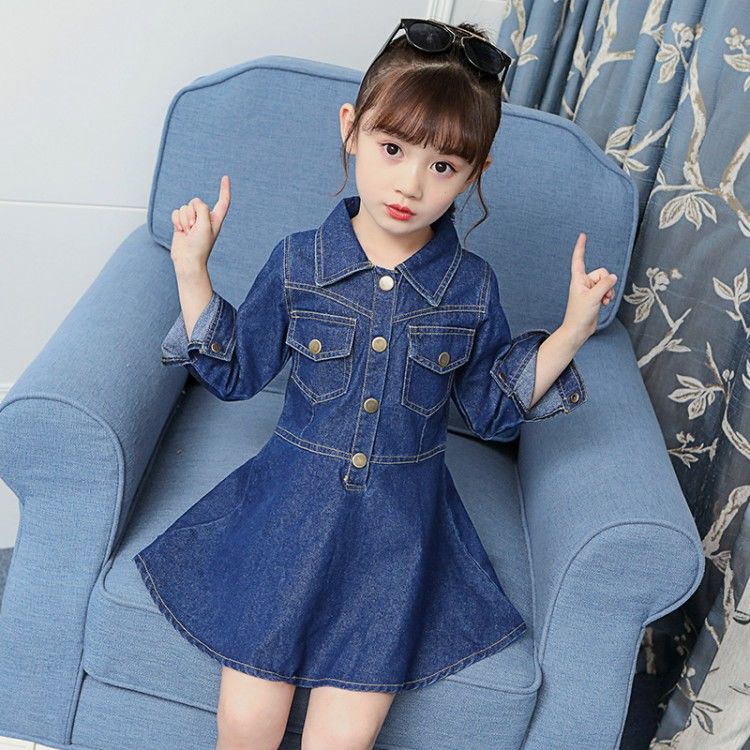 女童春裝牛仔裙2023新款小女孩春款中大童長袖牛仔連衣裙3-12歲潮