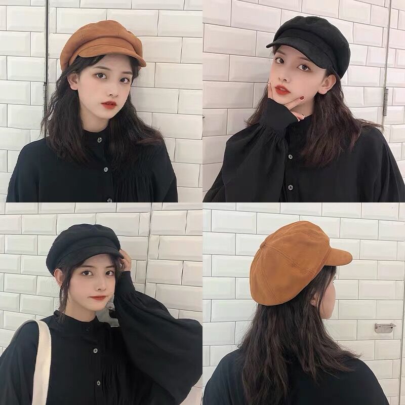 Ins octagonal Hat Women's autumn winter Beret Korean version Japanese version versatile British retro children's hat