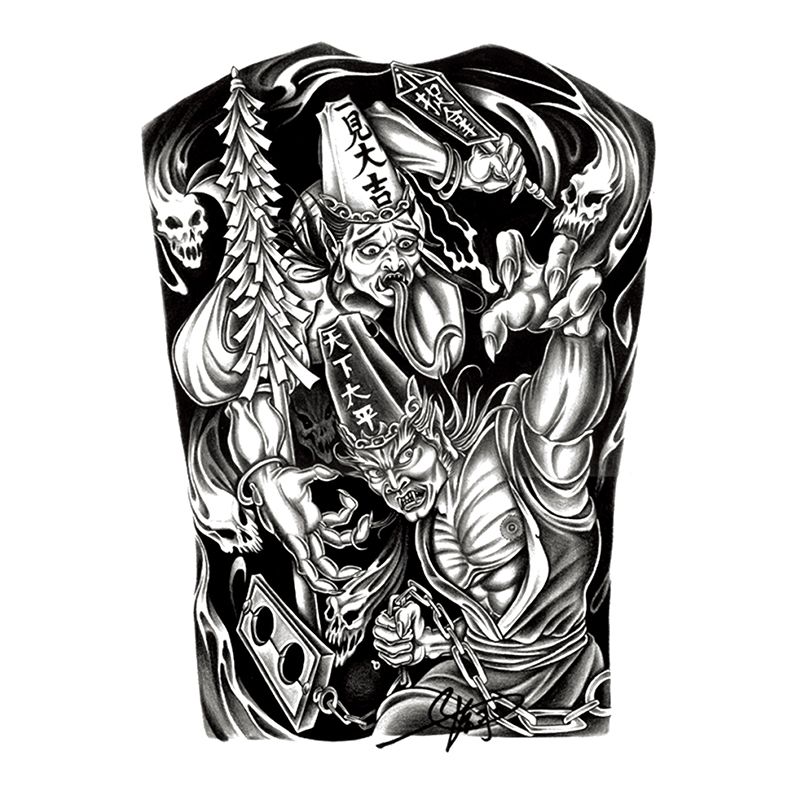 3张黑白无常钟馗纹身贴花臂半臂防水持久纹身贴纸仿真刺青赵云贴