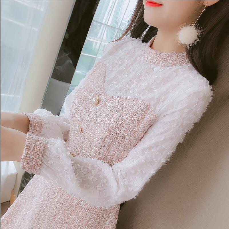 Autumn and winter new 2020 Korean version of slim and retro small fragrance temperament sweet little bottom dress woman