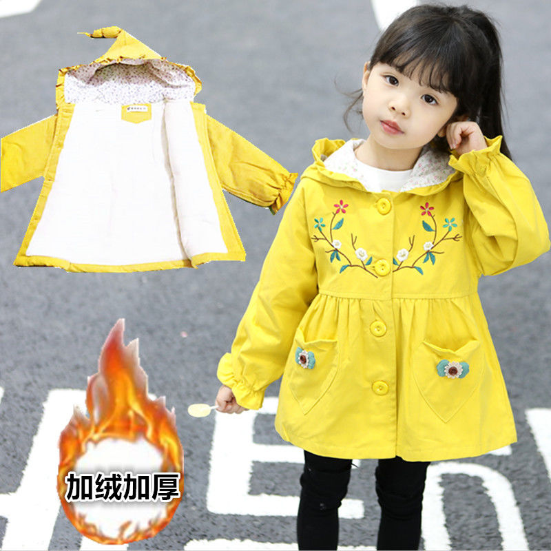 Girl's coat autumn and winter 2020 new style foreign style 2 little girl 3 baby medium long windbreaker coat Plush thickening