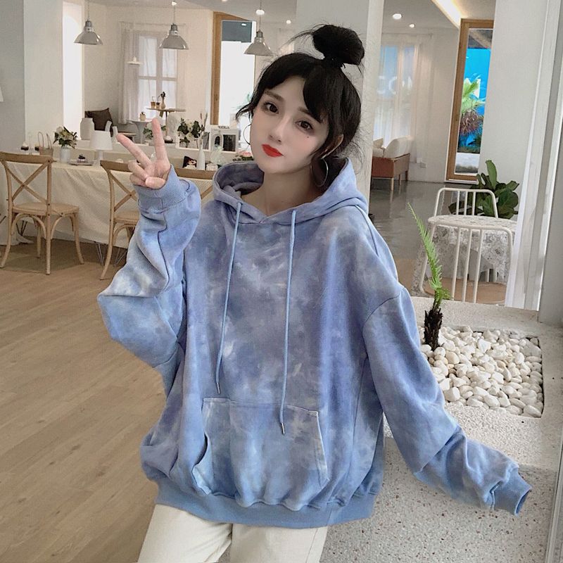 Autumn's ins tie dyed sweater female student Korean version chaokuan songyuansu languid style top female long sleeve Hooded Coat
