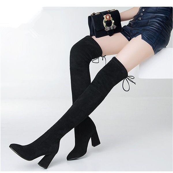 Elastic boots, women's long boots, over knee high heels, autumn and winter high heeled shoes, female students, Korean version
